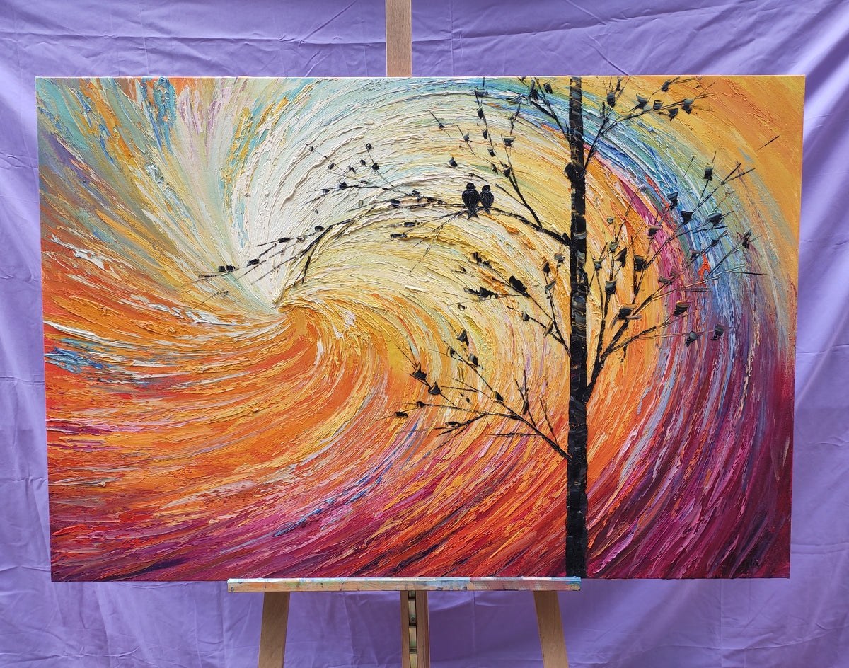 Love Birds Painting, Original Art Painting, Abstract Painting of Love