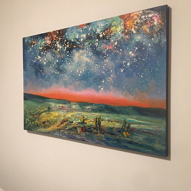 Oil Painting Original, Starry Night Sky Painting, Landscape Art, Living Room Wall Art, Abstract Painting, Heavy Texture Art, Canvas Artwork