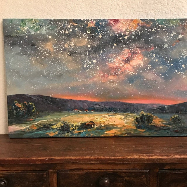 Abstract Painting, Starry Night Sky Painting, Heavy Texture Art Painting