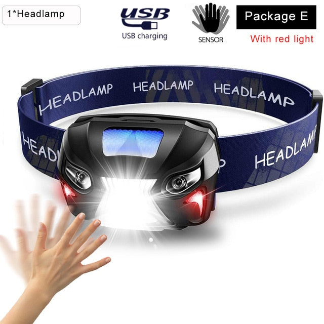 5000LM LED Headlamp USB Rechargeable Motion Sensor Torch Headlight Flashlight
