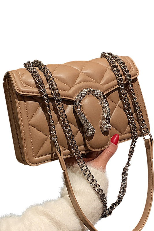 Khaki Quilted Crossbody Bag