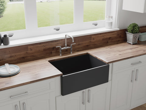 27" Charcoal Black Fireclay Farmhouse Sink by Crestwood | The Sink Boutique