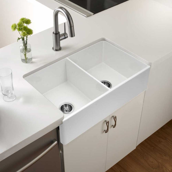 Houzer 33 Fireclay 50 50 Double Farmhouse Sink White Ptd 4400 Wh