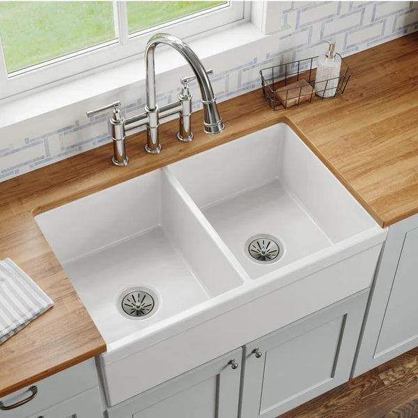 Elkay Swuf32189wh 33 Fireclay Farmhouse Kitchen Sink 50 50 Double