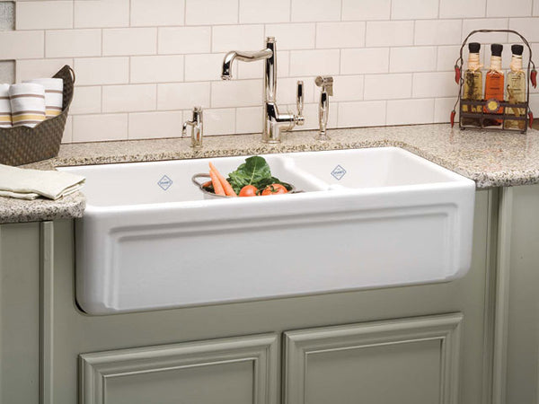 Rohl Shaws 40 Fireclay 70 30 Double Bowl Farmhouse Apron Front Sink