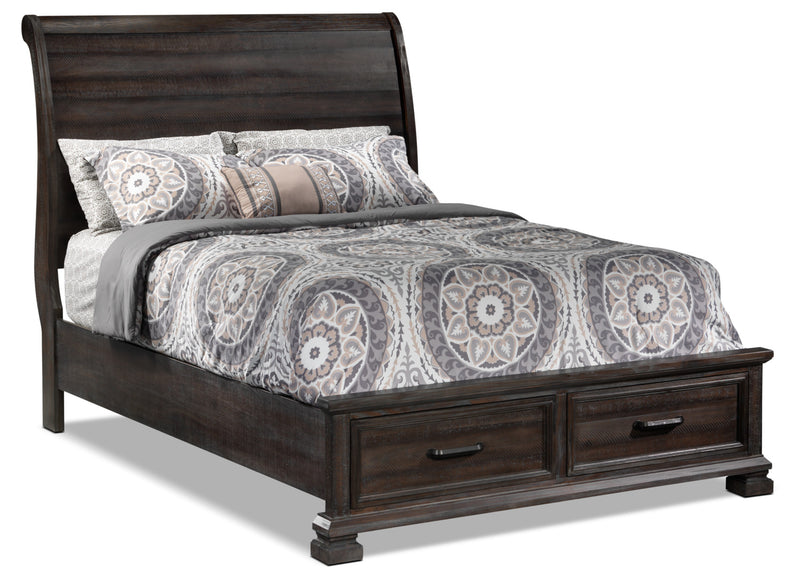 camelot king storage bed - weathered dark brown | leon's