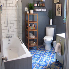 Our T08 encaustic tiles, in the client's choice of colours, pretty blues and pink