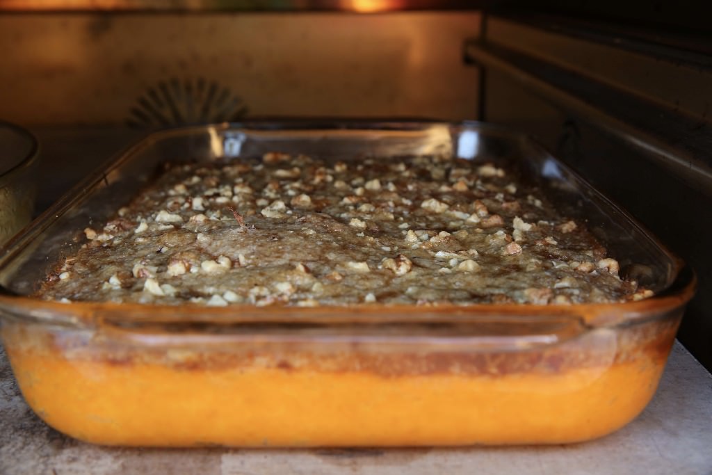 Sweet potatoes for casserole baked in the Fontana wood-burning oven 