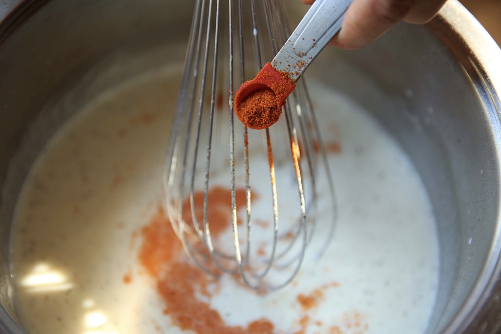 Cayenne pepper for Bechamel sauce for mac and cheese baked in the Fontana wood-fired oven 