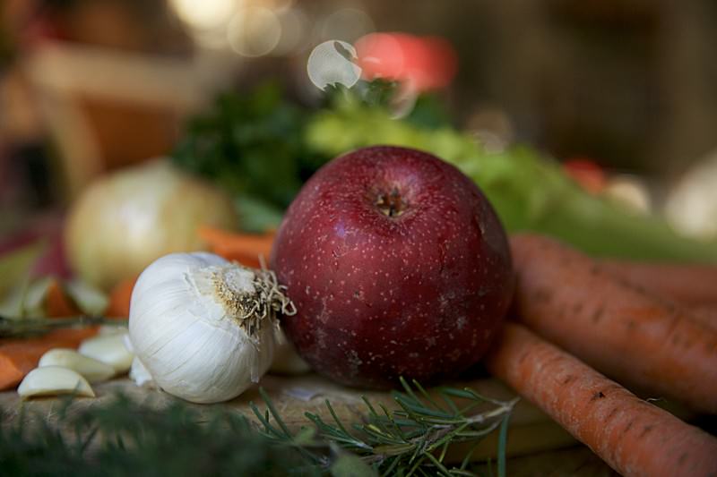 Apples and vegetables to be put in turkey and baked in the Fontana wood-fired oven 