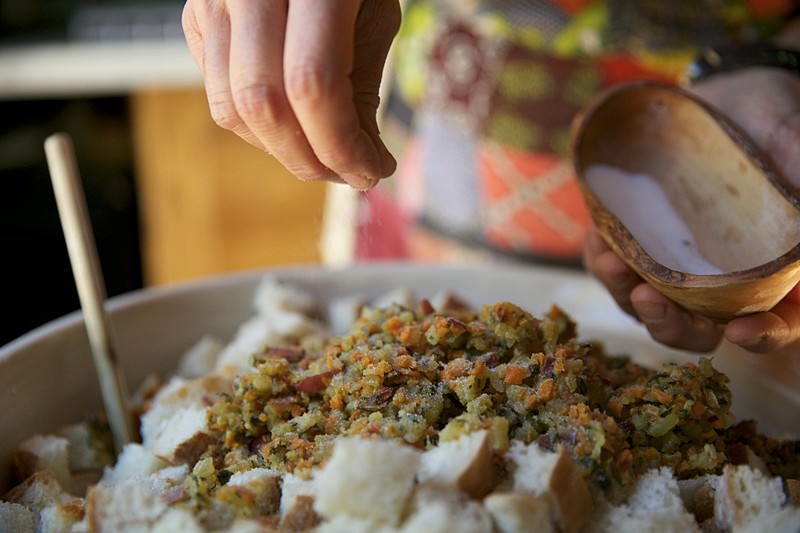 Salt in stuffing for turkey to be baked in Fontana wood-burning oven