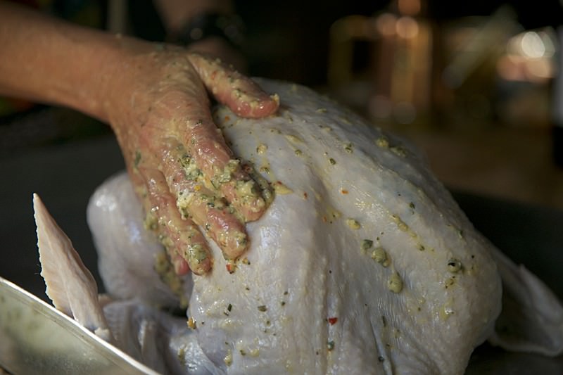 Butter and spices mixture to be rubbed on turkey to be baked in Fontana wood-burning oven