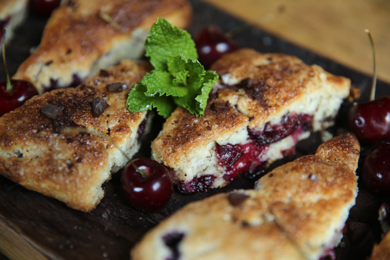 Cherry Scones with Dark Chocolate baked in the Wood-fired Oven.