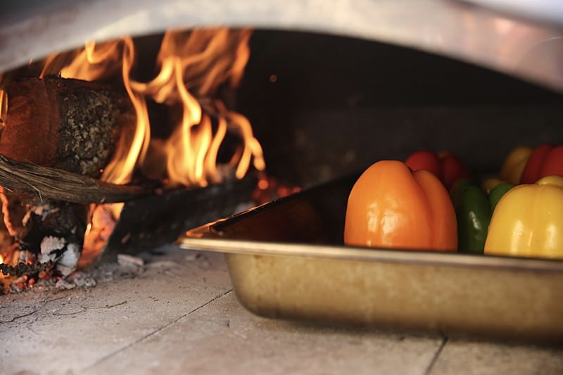 Roasted, Blackened Bell Peppers in the wood-fired oven