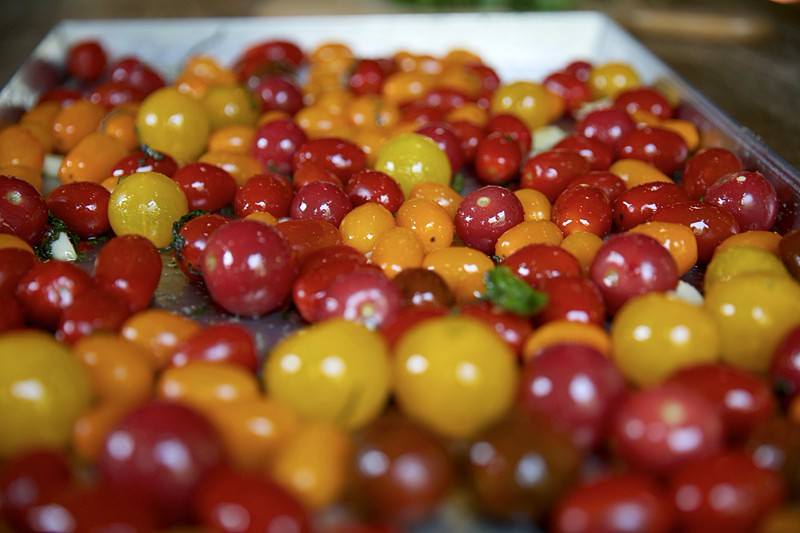 cherry tomatoes ready to be placed in the fontana wood-fired oven