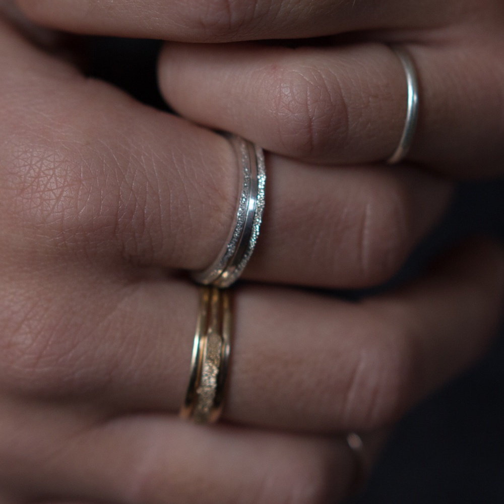 silver and gold diamond dusted stacking rings