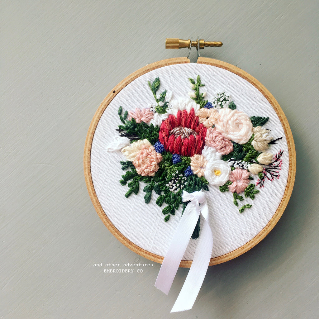 Protea Wedding Bouquet Embroidery Hoop Art by And Other Adventures Embroidery Co