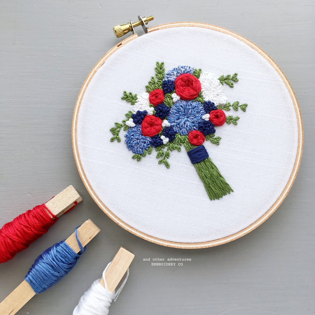 Red White and Blue Patriotic Bouquet Embroidery for Memorial Day by And Other Adventures Embroidery Co