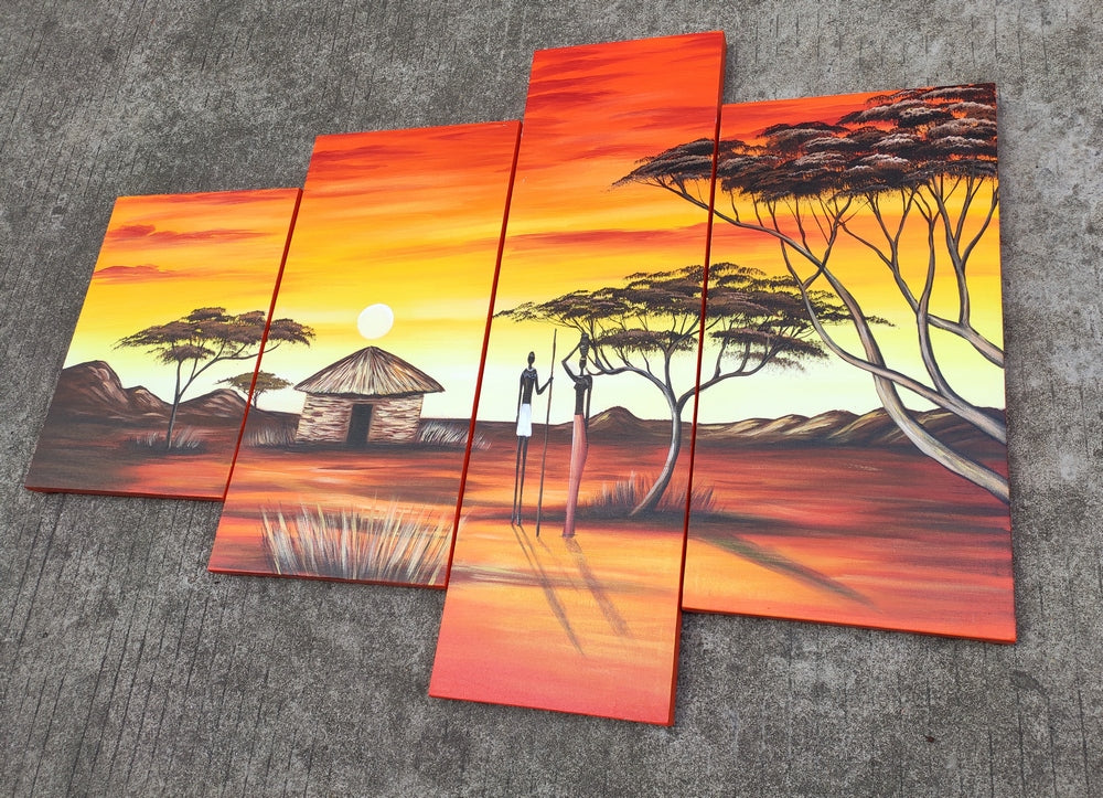4 Piece Canvas Art Sets, 72 Inch Abstract Wall Art, African Woman Painting, Buy Paintings Online