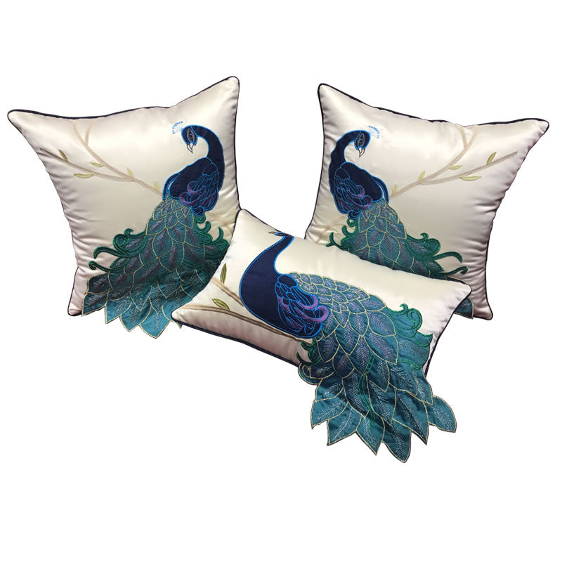 Embroider Peacock Cotton and linen Pillow Cover, Decorative Throw Pillow, Sofa Pillows, Home Decor