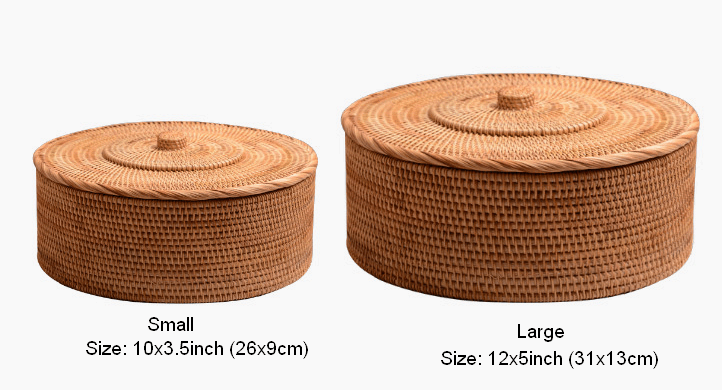 Round Hand Woven Rattan Basket with Cover
