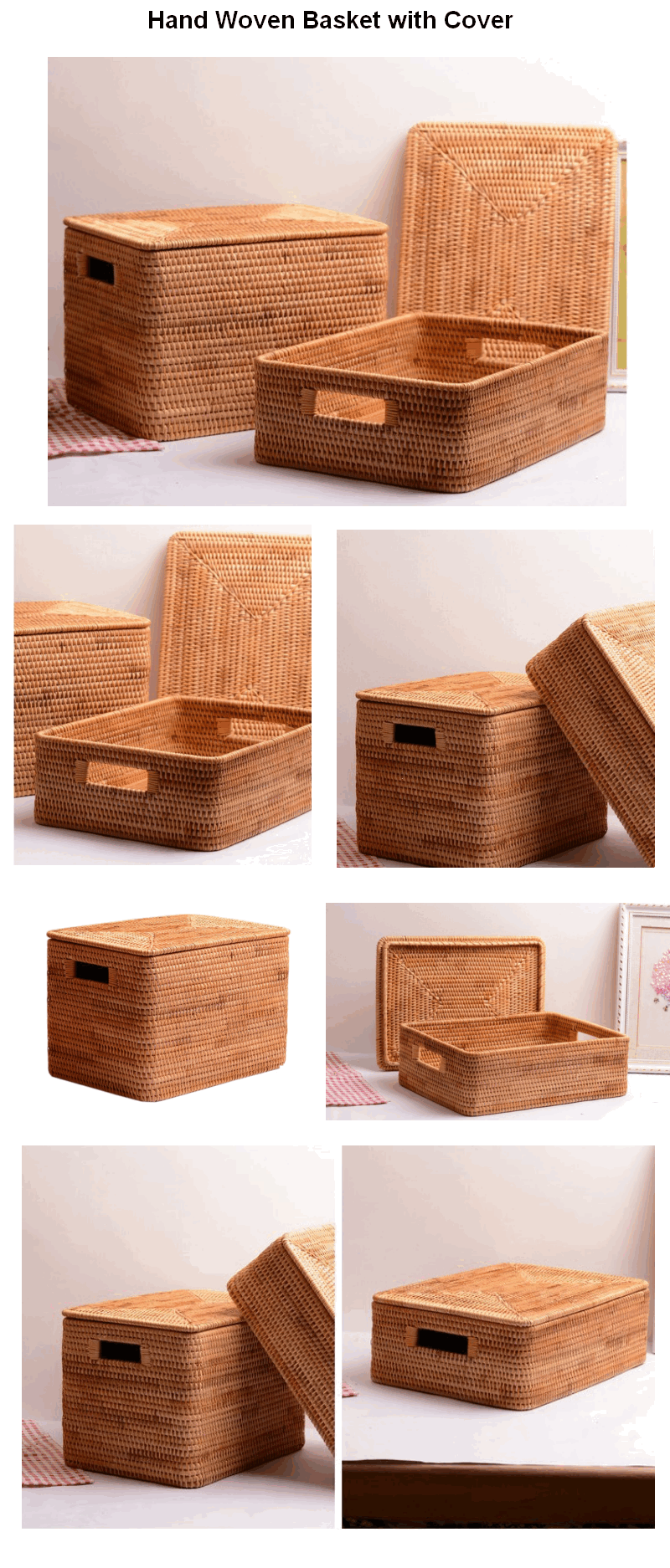Large Hand Woven Rattan Basket with Handle