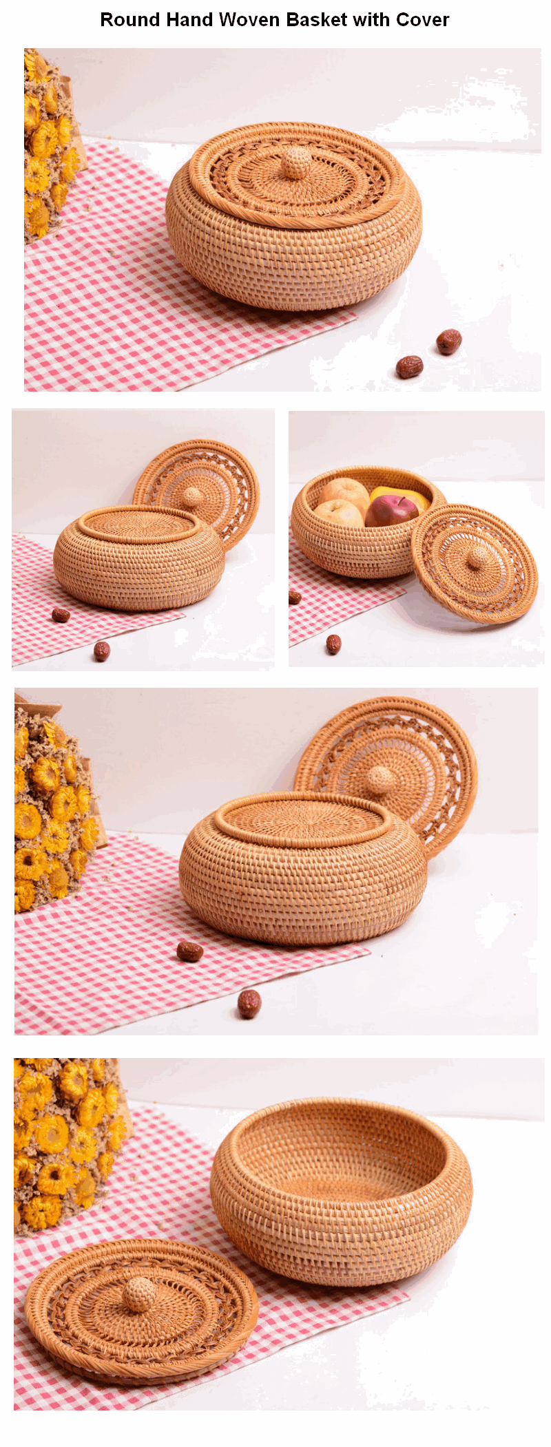 Lovely Hand Woven Storage Basket with Cover, Lovely Woven Basket, Vietnam Round Basket