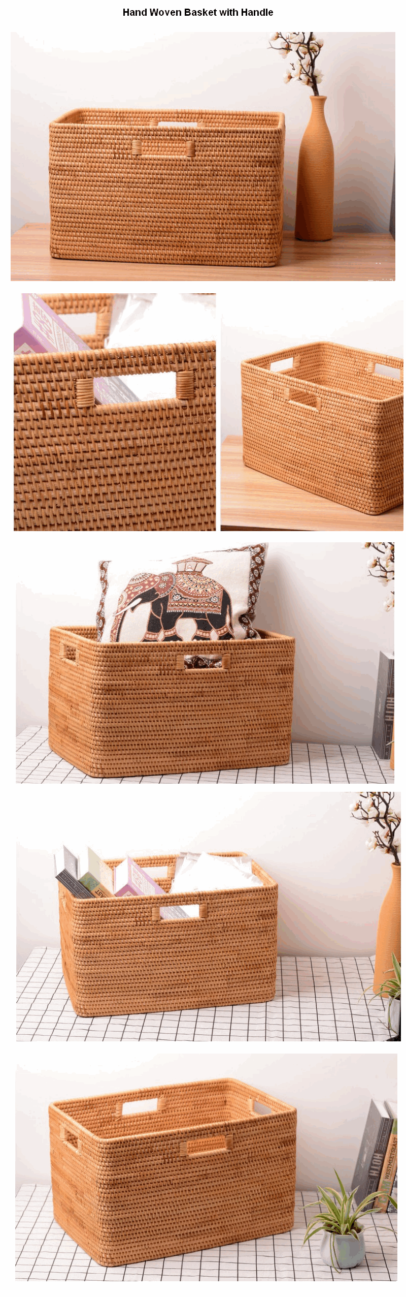 Large Hand Woven Storage Basket with Handle, Large Woven Vietnam Basket