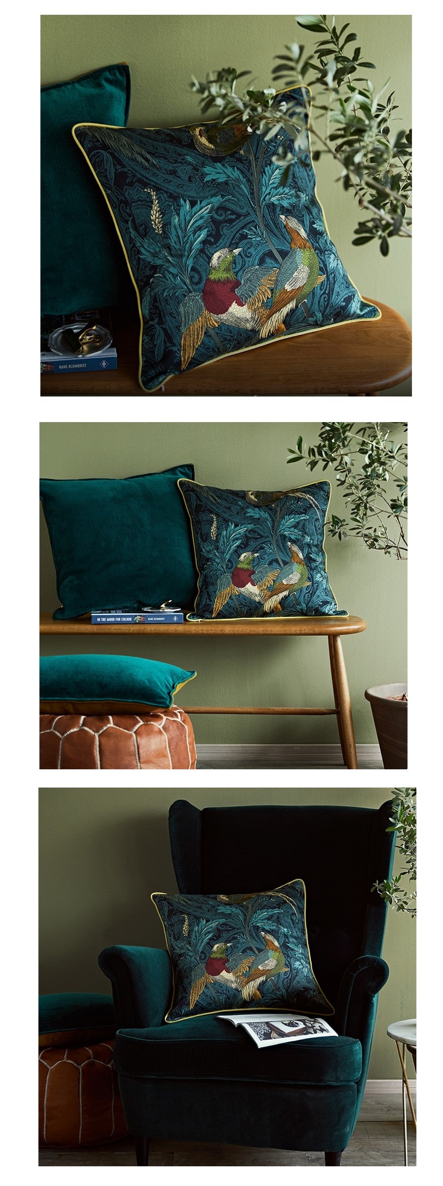 Nightingales Cotton Pillow Cover, Holiday Decorative Throw Pillow, Sofa Pillows, Home Decoration