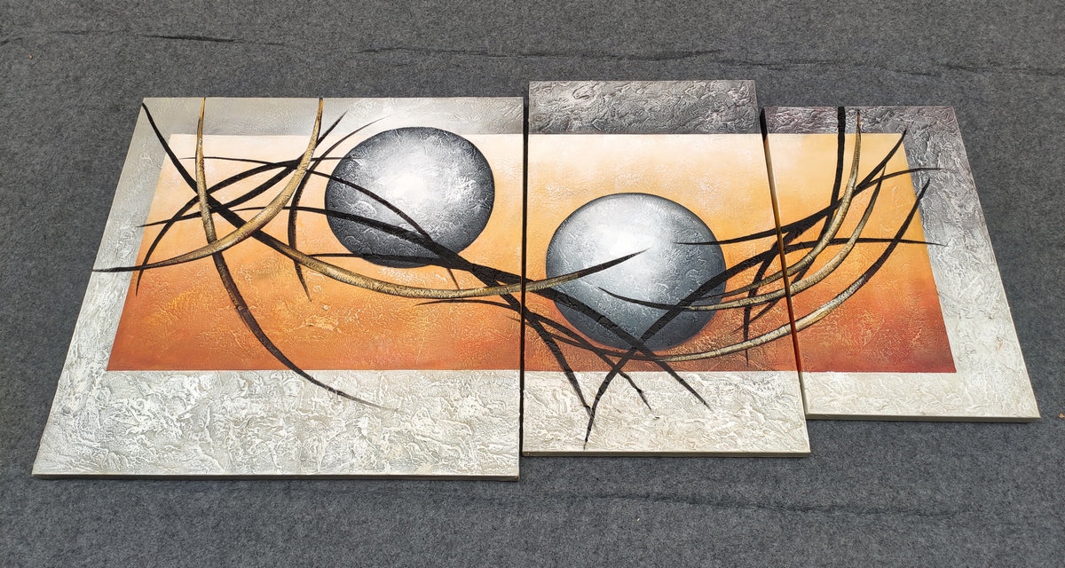 Abstract Painting, Large Canvas Painting, 60 Inch Wall Art, 3 Piece Wall Art