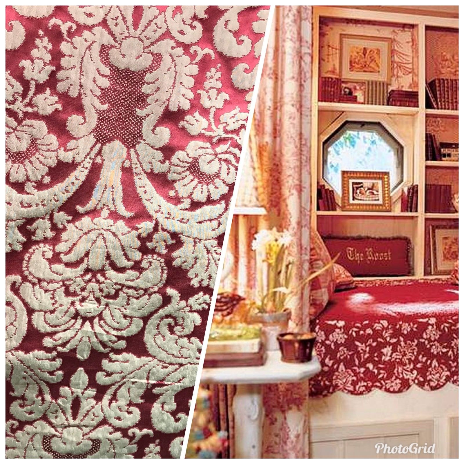 Duke Marcus 100% Silk Taffeta Damask Interior Design Fabric - Rouge Red