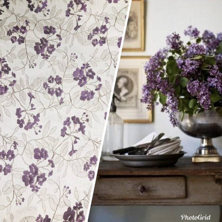 NEW Designer Linen Rayon Embroidered Floral Decorating Fabric- Lavender LLLWU0001