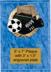 Plaque with soccer plaque mount and engraved plate.