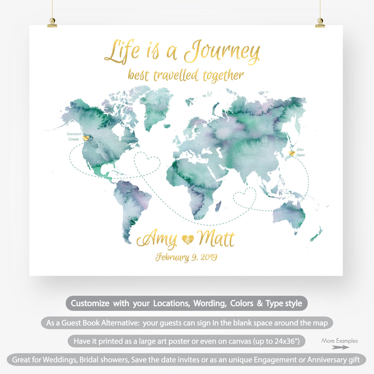 Travel Theme Destination Wedding Guest Book Alternative World Map