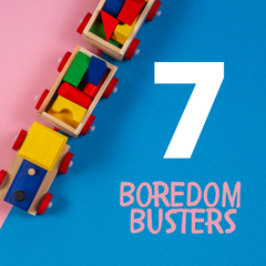 7 Boredom Busters image with wooden toy train