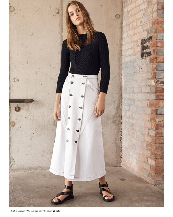 Long Skirt in Star White, Womens Designer Clothing | 3x1 Denim