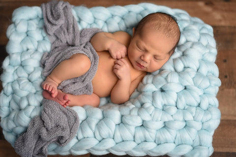 Pale blue newborn photo prop chunky bump blanket layer by Two Seaside Babes