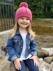 Raspberry pink pom beanie winter hat by Two Seaside Babes