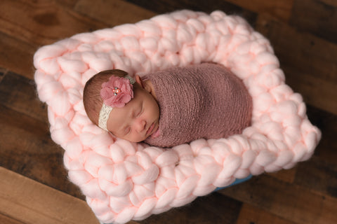 Pale pink newborn photo prop chunky bump blanket by Two Seaside Babes