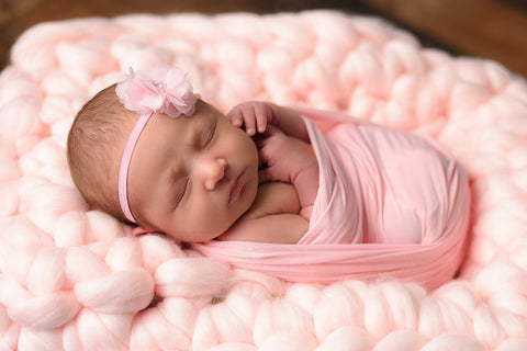 Pale pink newborn photo prop chunky bump blanket by Two Seaside Babes