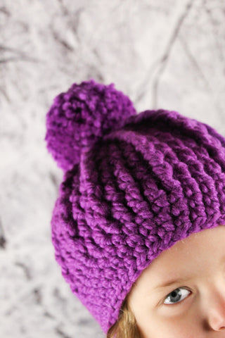 Purple orchid pom beanie winter hat by Two Seaside Babes