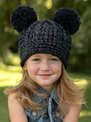 Charcoal sparkle double pom winter beanie by Two Seaside Babes