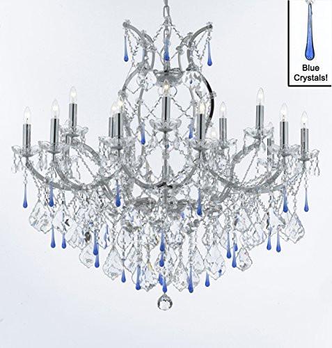 Maria Theresa Chandelier Lighting Crystal Chandeliers H38 X W37 Chrome Finish Dressed With Blue Crystals Great For The Dining Room Living Room