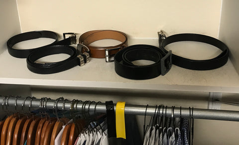 Belts Curled on Closet Shelf - Houndsbay Belt Hanger
