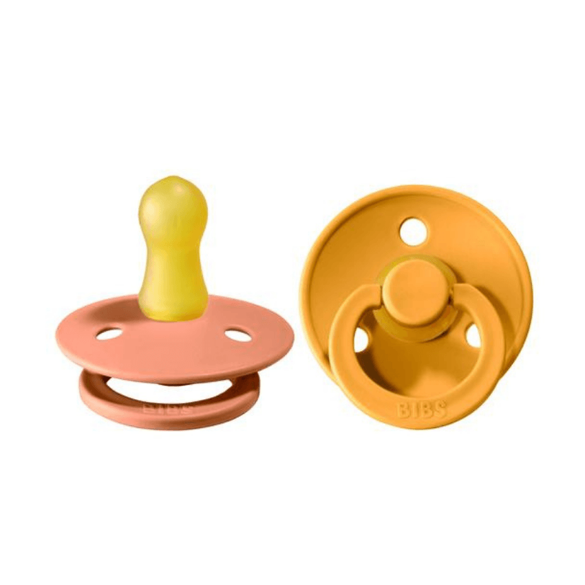 BiBS Classic Round Pacifier Set of Two, Peach Sunset/ Honey Bee