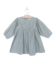 Cotton Muslin Puff Sleeve Dress, Granite Stripe