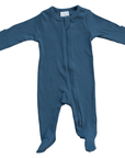 Organic Cotton Ribbed Footed One-Piece Zipper-Navy