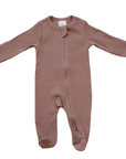 Mebie Baby Organic Cotton Ribbed Footed One-Piece Zipper, Plum