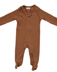 Mebie Baby Organic Cotton Ribbed Footed One-Piece Zipper, Rust