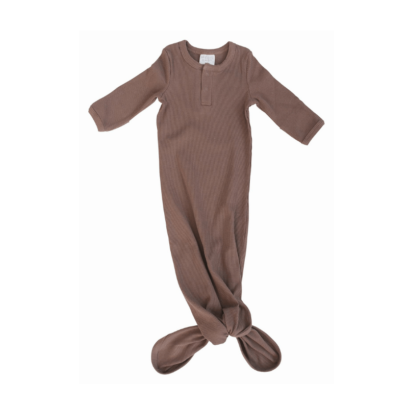 Organic Ribbed Cotton Knotted Baby Gown, Plum
